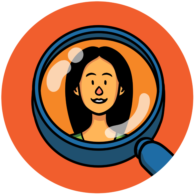 Animated image of a girls face underneath a magnifying glass