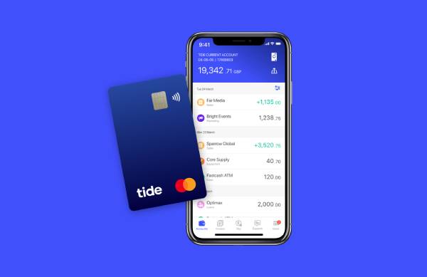 Tide banking app on phone and card